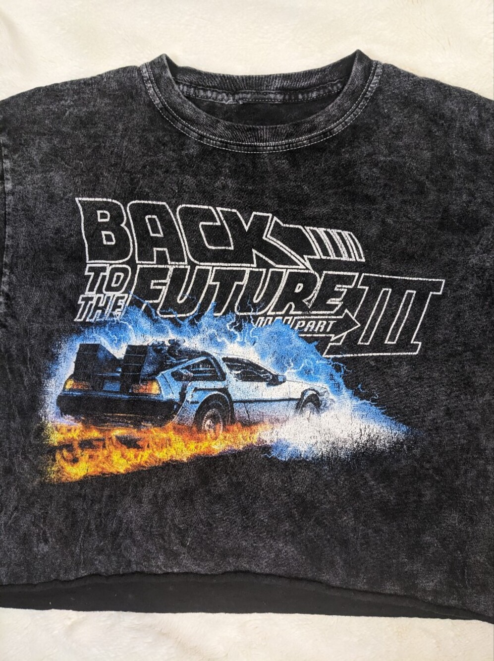 Black Graphic 'Back to the Future III' Crop Top with Blue & Orange Accents